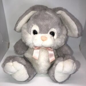 Vintage Lemonwood Asia 10" Bunny Plush Gray Pink Ribbon 1995 Easter Basket